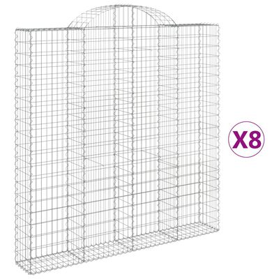 vidaXL Arched Gabion Baskets 8 pcs 200x30x200/220 cm Galvanised Iron