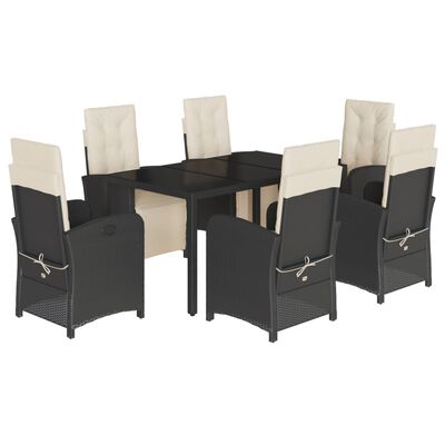 vidaXL 7 Piece Garden Dining Set with Cushions Black Poly Rattan