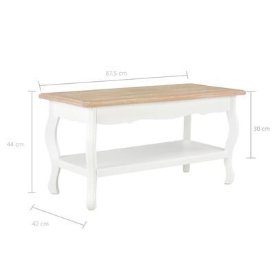 vidaXL Coffee Table White and Brown 87.5x42x44 cm Solid Pine Wood