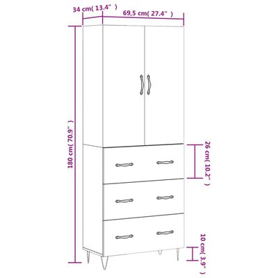 vidaXL Highboard Brown Oak 69.5x34x180 cm Engineered Wood