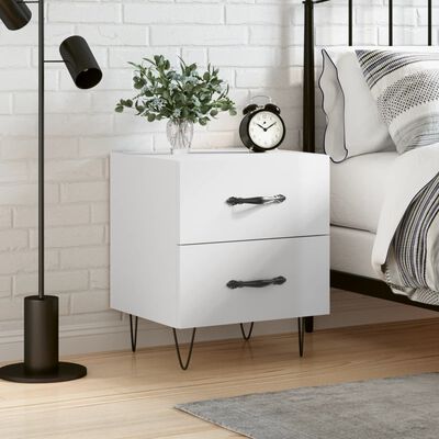 vidaXL Bedside Cabinet High Gloss White 40x35x47.5 cm Engineered Wood