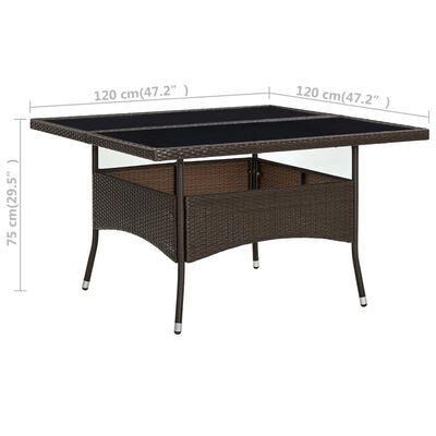 vidaXL Outdoor Dining Table Brown Poly Rattan and Glass