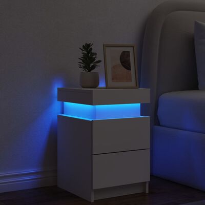 vidaXL Bedside Cabinet with LED Lights White 35x39x55 cm