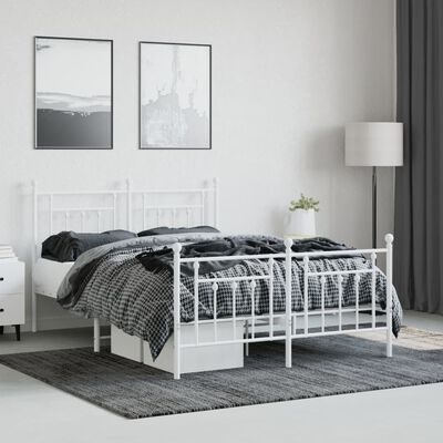 vidaXL Metal Bed Frame without Mattress with Footboard White 150x200 cm King Size