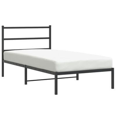 vidaXL Metal Bed Frame without Mattress with Headboard Black 100x190 cm