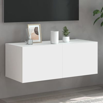 vidaXL TV Wall Cabinet with LED Lights White 80x35x31 cm