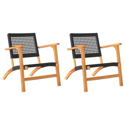 vidaXL Garden Chairs 2 pcs Black Poly Rattan and Acacia Wood