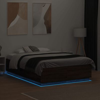 vidaXL Bed Frame with LED without Mattress Brown Oak 135x190 cm Double