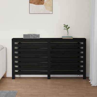 vidaXL Radiator Cover Black 153x19x84 cm Solid Wood Pine