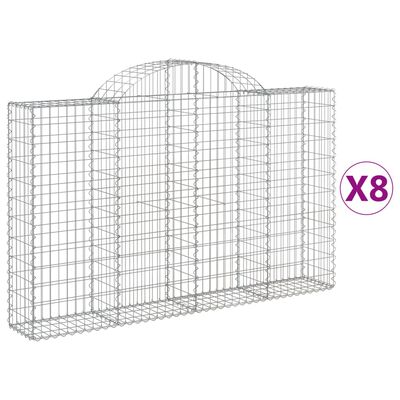 vidaXL Arched Gabion Baskets 8 pcs 200x30x120/140 cm Galvanised Iron