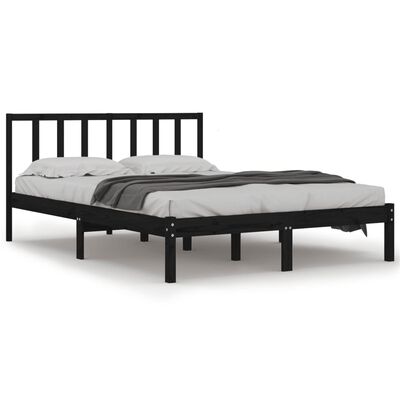 vidaXL Bed Frame without Mattress Black Solid Wood Pine 135x190 cm Double