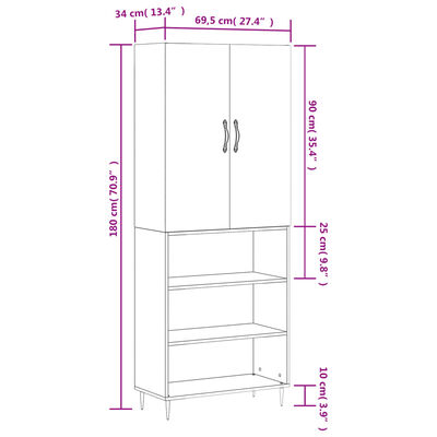 vidaXL Highboard White 69.5x34x180 cm Engineered Wood