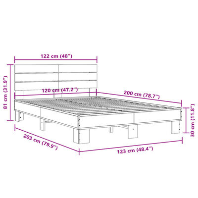 vidaXL Bed Frame without Mattress Grey Sonoma 120x200 cm