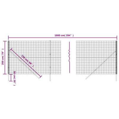 vidaXL Wire Mesh Fence Green 2x10 m Galvanised Steel