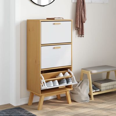 vidaXL Shoe Cabinet OLDEN White and Brown 55x35x120cm Solid Wood Pine