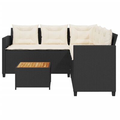 vidaXL Garden Sofa with Table and Cushions L-shaped Black Poly Rattan