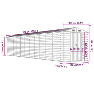 vidaXL Garden Shed Light Grey 191x980x198 cm Galvanised Steel