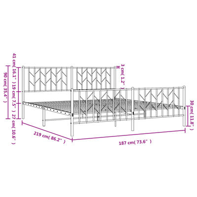 vidaXL Metal Bed Frame without Mattress with Footboard White 183x213 cm