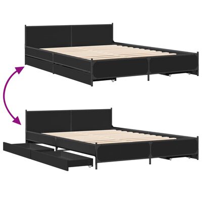 vidaXL Bed Frame with Drawers without Mattress Black 150x200 cm King Size