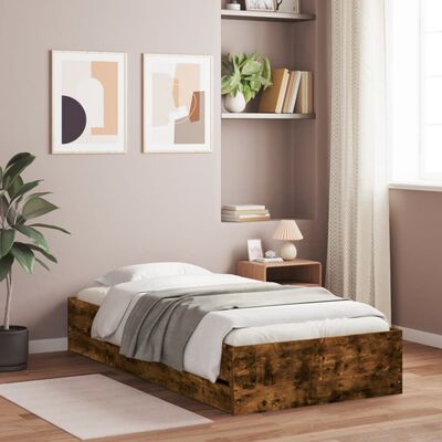 vidaXL Bed Frame with Drawers without Mattress Smoked Oak 75x190 cm Small Single