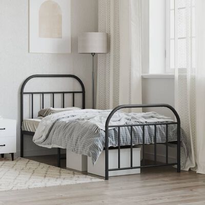 vidaXL Metal Bed Frame without Mattress with Footboard Black 90x200 cm