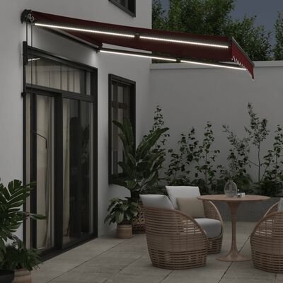 vidaXL Automatic Retractable Awning with LEDs Burgundy 300x250 cm