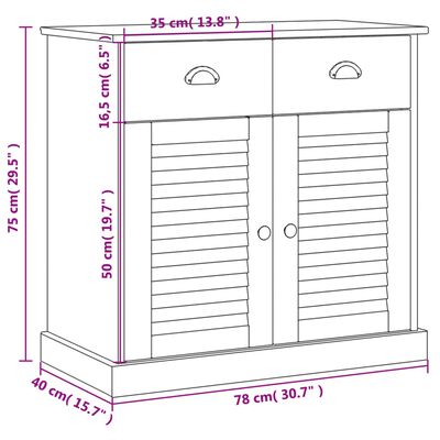 vidaXL Sideboard with Drawers VIGO 78x40x75 cm White Solid Wood Pine