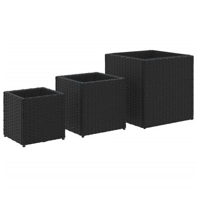 vidaXL Garden Planters 3 pcs Black Poly Rattan