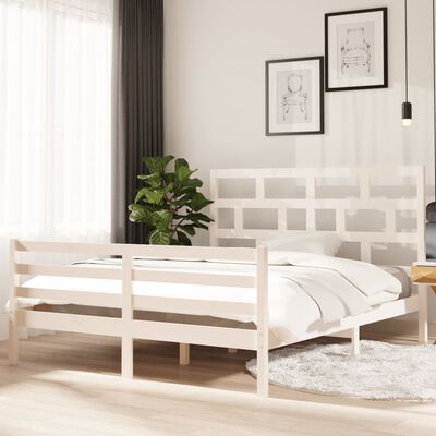 vidaXL Bed Frame without Mattress White Solid Wood 160x200 cm (810441+814205)