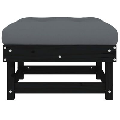 vidaXL Garden Footstool with Cushion Black Solid Wood Pine