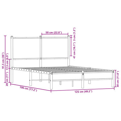 vidaXL Metal Bed Frame without Mattress Brown Oak 120x190 cm Small Double