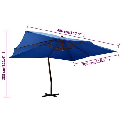 vidaXL Cantilever Garden Parasol with Wooden Pole 400x300 cm Azure Blue