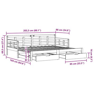 vidaXL Daybed with Trundle and Drawers without Mattress 80x200 cm