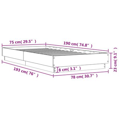 vidaXL Bed Frame without Mattress Concrete Grey 75x190 cm Small Single