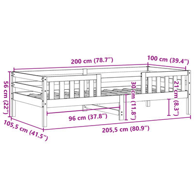 vidaXL Bed Frame 100x200 cm Solid Wood Pine