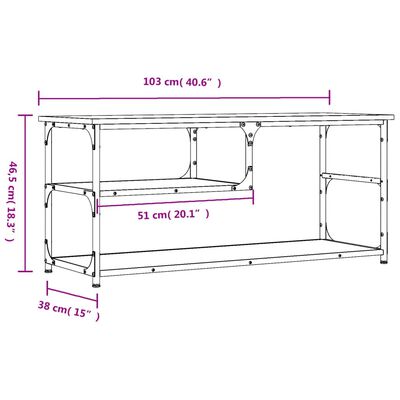 vidaXL TV Cabinet Smoked Oak 103x38x46.5 cm Engineered Wood and Steel