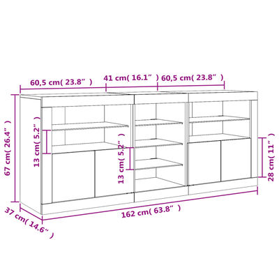 vidaXL Sideboard with LED Lights Brown Oak 162x37x67 cm