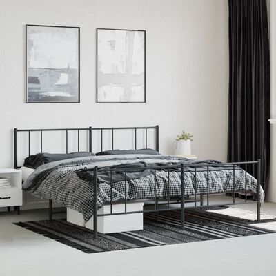 vidaXL Metal Bed Frame without Mattress with Footboard Black 183x213 cm