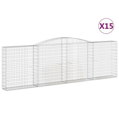 vidaXL Arched Gabion Baskets 15 pcs 400x30x120/140 cm Galvanised Iron