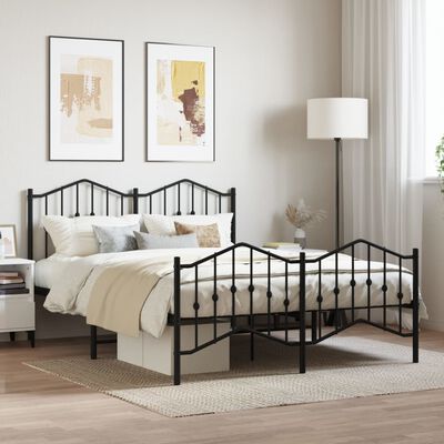 vidaXL Metal Bed Frame without Mattress with Footboard Black 135x190 cm Double