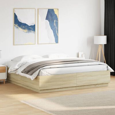 vidaXL Bed Frame with LED without Mattress Sonoma Oak 200x200 cm