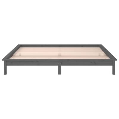 vidaXL LED Bed Frame without Mattress Grey 180x200 cm Super King Solid Wood