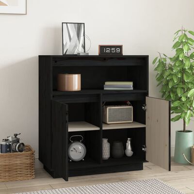 vidaXL Sideboard Black 70x34x80 cm Solid Wood Pine