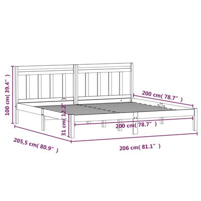 vidaXL Bed Frame without Mattress Black Solid Wood 200x200 cm (810041+814118)