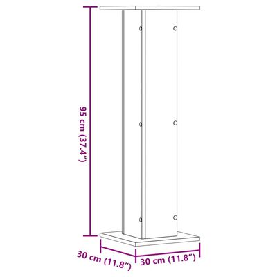 vidaXL Speaker Stands 2 pcs Smoked Oak 30x30x95 cm Engineered Wood