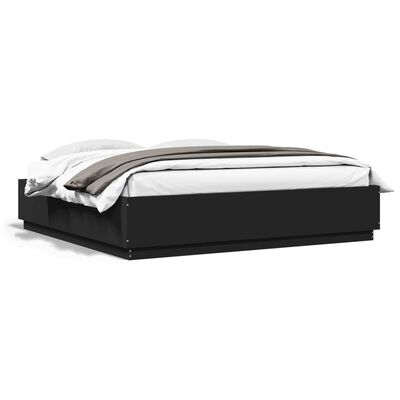 vidaXL Bed Frame with LED Lights Black 200x200 cm Engineered Wood