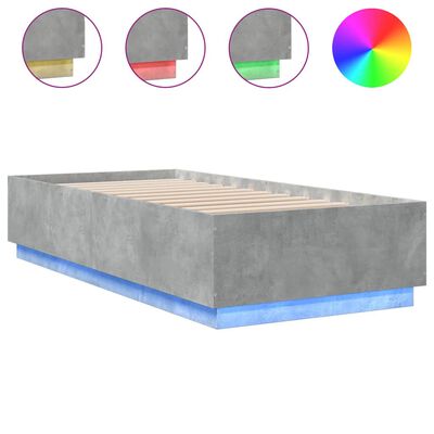 vidaXL Bed Frame with LED without Mattress Concrete Grey 90x200 cm