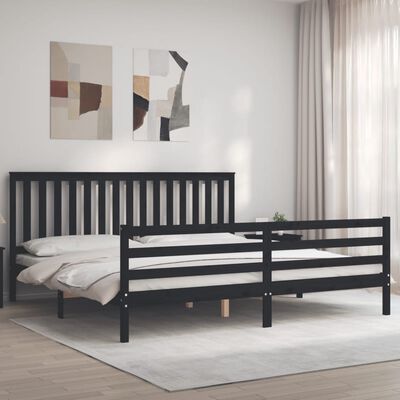 vidaXL Bed Frame with Headboard Black 200x200 cm Solid Wood