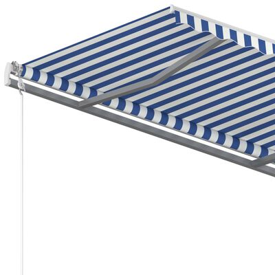 vidaXL Manual Retractable Awning with Posts 4x3 m Blue and White