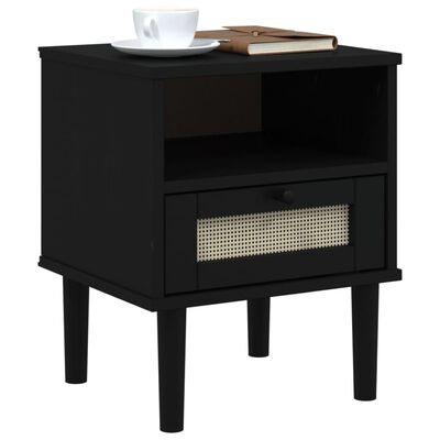 vidaXL Bedside Cabinet SENJA Rattan Look Black 40x35x48 cm Solid Wood Pine